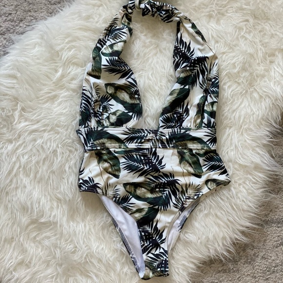 ASOS LAYERED palm plunge halter swimsuit size 0 - Picture 5 of 8